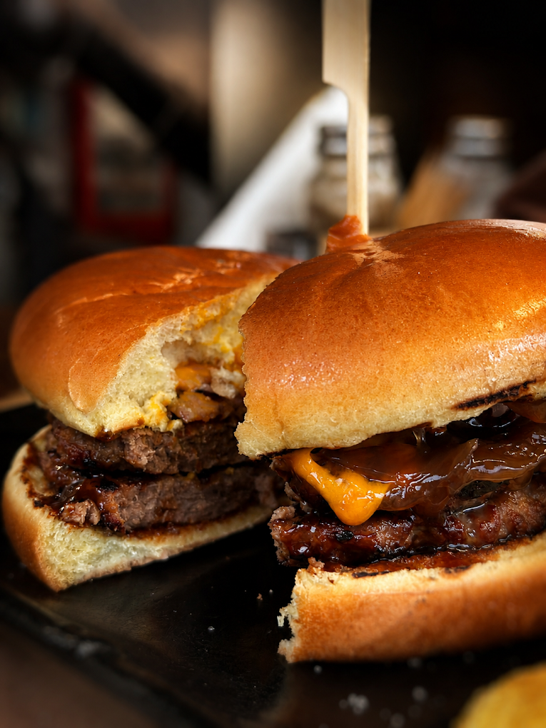 Double smashed burger with melted cheese